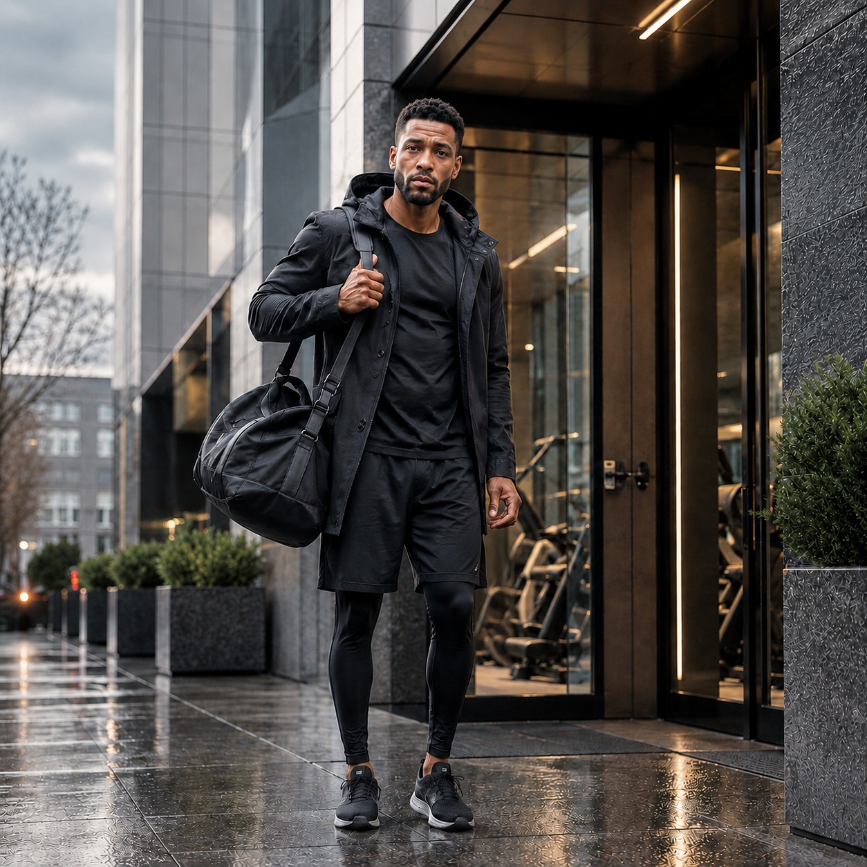 Athletin verlässt das Fitnessstudio mit einer Sporttasche